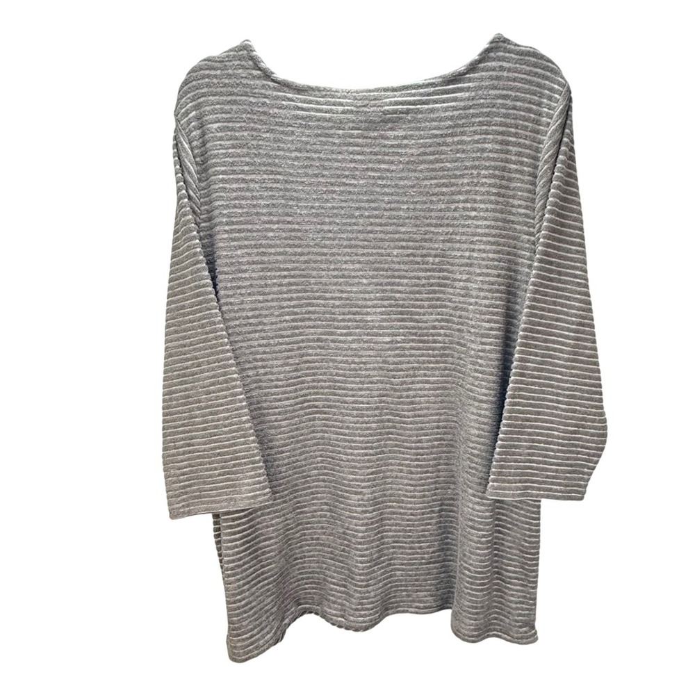 Chicos Size‎ 3 Women XL Gray Taupe Striped Textured Knit Tunic Top Button Accent - Picture 2 of 6